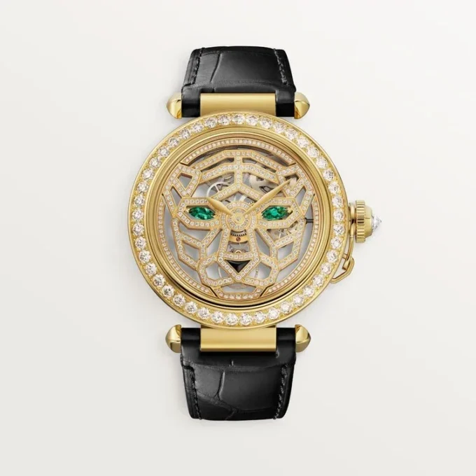 Andre Panthere smykkeure – 41 mm, mekanisk urværk med håndoptræk, 18 karat gult guld, diamanter, udskiftelige læderremme – Cartier Andre Panthere smykkeure – 41 mm, mekanisk urværk med håndoptræk, 18 karat gult guld, diamanter, udskiftelige læderremme – Cartier