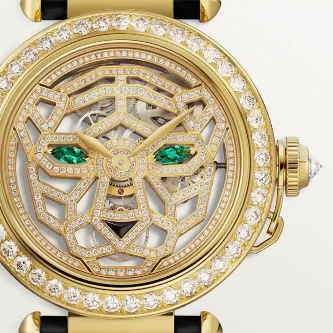 Andre Panthere smykkeure – 41 mm, mekanisk urværk med håndoptræk, 18 karat gult guld, diamanter, udskiftelige læderremme – Cartier Andre Panthere smykkeure – 41 mm, mekanisk urværk med håndoptræk, 18 karat gult guld, diamanter, udskiftelige læderremme – Cartier