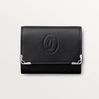 Firkantet pung, Must De Cartier – sort kalveskind, rustfrit stålfinish – Cartier