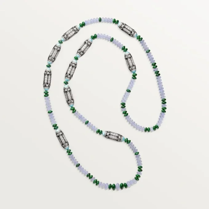 High Jewelry halskæde – hvidguld, chalcedon, skarn, turkis, sort lak, diamanter – Cartier High Jewelry halskæde – hvidguld, chalcedon, skarn, turkis, sort lak, diamanter – Cartier