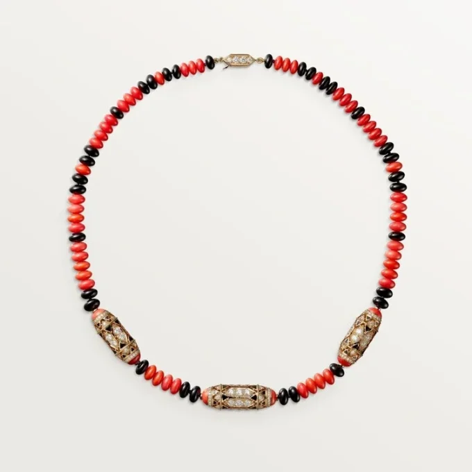 High Jewelry halskæde – Rosaguld, koral, onyx, sort lak, diamanter – Cartier High Jewelry halskæde – Rosaguld, koral, onyx, sort lak, diamanter – Cartier