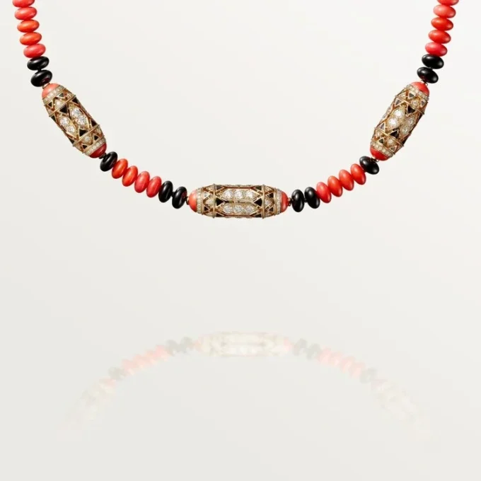 High Jewelry halskæde – Rosaguld, koral, onyx, sort lak, diamanter – Cartier High Jewelry halskæde – Rosaguld, koral, onyx, sort lak, diamanter – Cartier