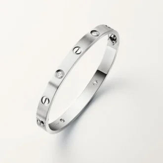 Love-armbånd, klassisk model, børstet, 4 diamanter