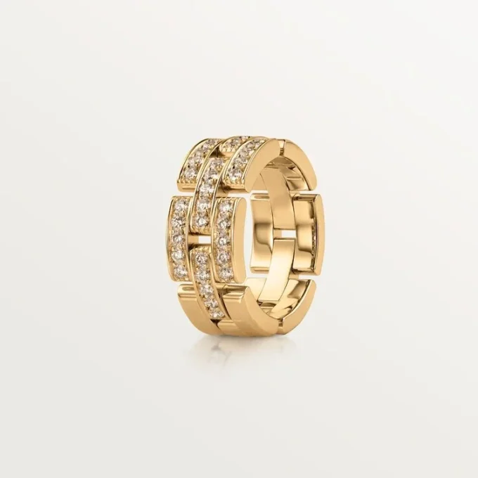 Maillon Panthere-ring, 3 rækker med halv diamantbelægning – gult guld, diamanter – Cartier Maillon Panthere-ring, 3 rækker med halv diamantbelægning – gult guld, diamanter – Cartier