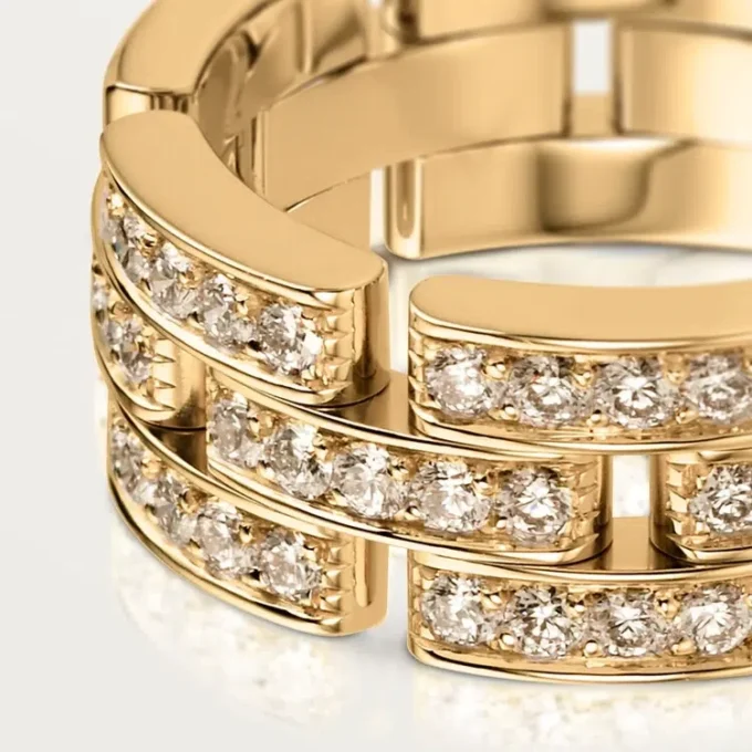 Maillon Panthere-ring, 3 rækker med halv diamantbelægning – gult guld, diamanter – Cartier Maillon Panthere-ring, 3 rækker med halv diamantbelægning – gult guld, diamanter – Cartier