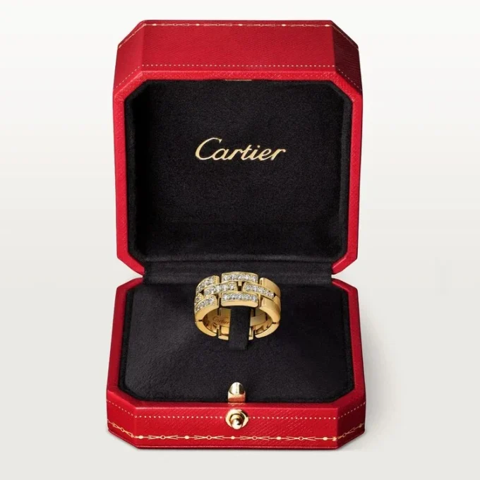 Maillon Panthere-ring, 3 rækker med halv diamantbelægning – gult guld, diamanter – Cartier Maillon Panthere-ring, 3 rækker med halv diamantbelægning – gult guld, diamanter – Cartier