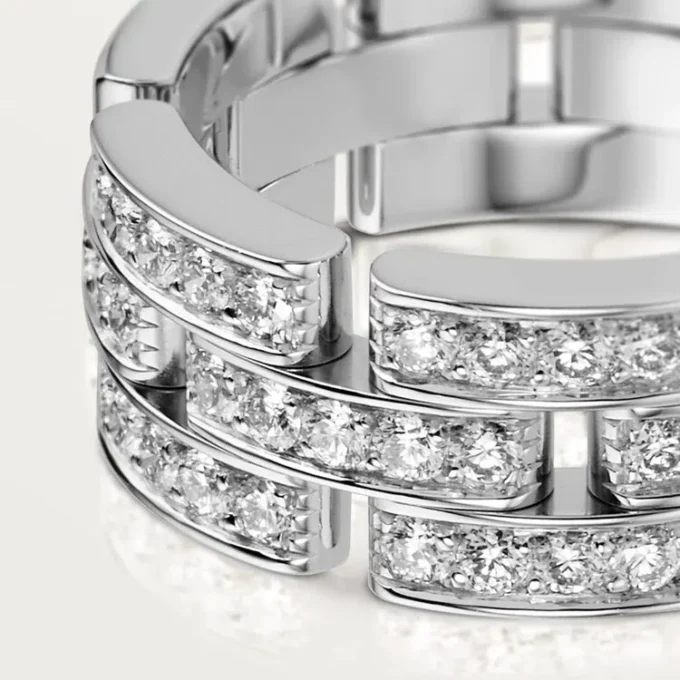 Maillon Panthere-ring, 3 rækker med halve diamanter – hvidguld, diamanter – Cartier Maillon Panthere-ring, 3 rækker med halve diamanter – hvidguld, diamanter – Cartier
