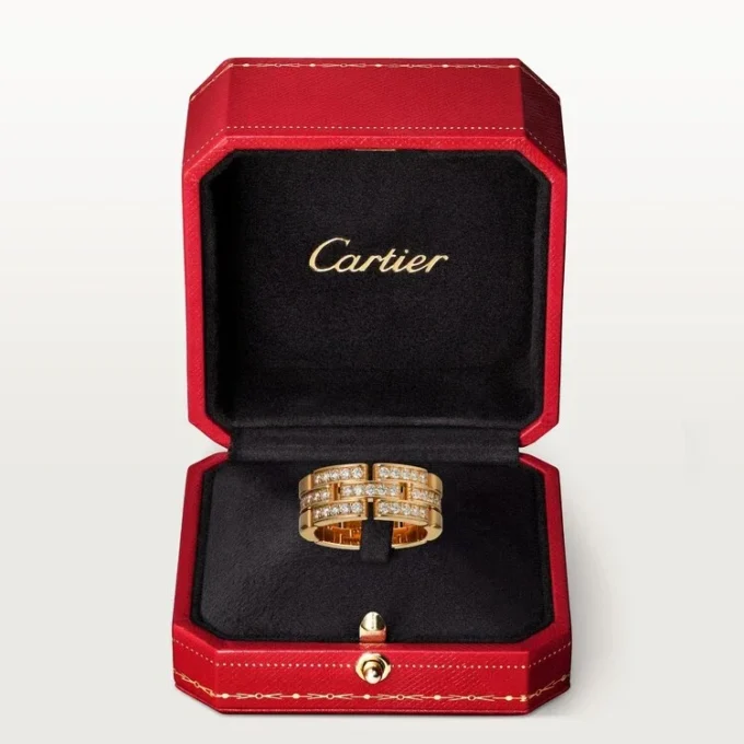 Maillon Panthere-ring, 3 rækker med halve diamanter – rosa guld, diamanter – Cartier Maillon Panthere-ring, 3 rækker med halve diamanter – rosa guld, diamanter – Cartier