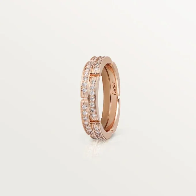 Maillon Panthere tynd vielsesring, 2 halve rækker med diamantbelægning – rosa guld, diamanter – Cartier Maillon Panthere tynd vielsesring, 2 halve rækker med diamantbelægning – rosa guld, diamanter – Cartier