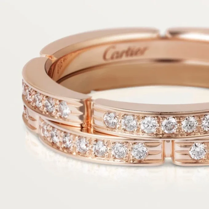 Maillon Panthere tynd vielsesring, 2 halve rækker med diamantbelægning – rosa guld, diamanter – Cartier Maillon Panthere tynd vielsesring, 2 halve rækker med diamantbelægning – rosa guld, diamanter – Cartier