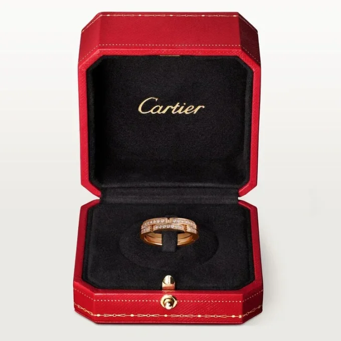 Maillon Panthere tynd vielsesring, 2 halve rækker med diamantbelægning – rosa guld, diamanter – Cartier Maillon Panthere tynd vielsesring, 2 halve rækker med diamantbelægning – rosa guld, diamanter – Cartier