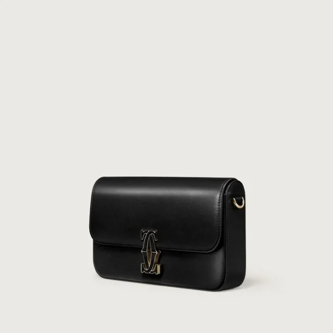 Mini-kædetaske, Double C De Cartier – sort kalveskind, guld og sort emaljefinish – Cartier Mini-kædetaske, Double C De Cartier – sort kalveskind, guld og sort emaljefinish – Cartier