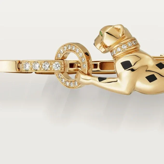 Panthere De Cartier armbånd – gult guld, lak, diamant, tsavorit-granat, onyx – Cartier Panthere De Cartier armbånd – gult guld, lak, diamant, tsavorit-granat, onyx – Cartier