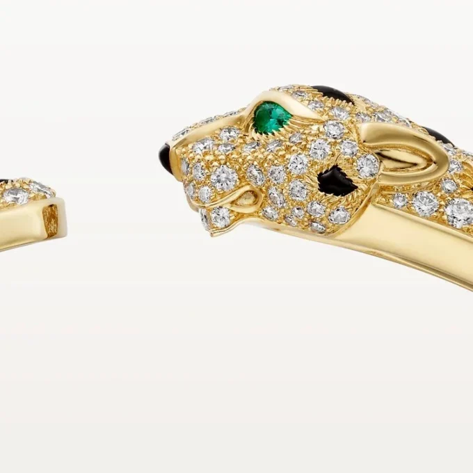 Panthere De Cartier armbånd, mellemstor model, halvt pavé Panthere De Cartier armbånd, mellemstor model, halvt pavé