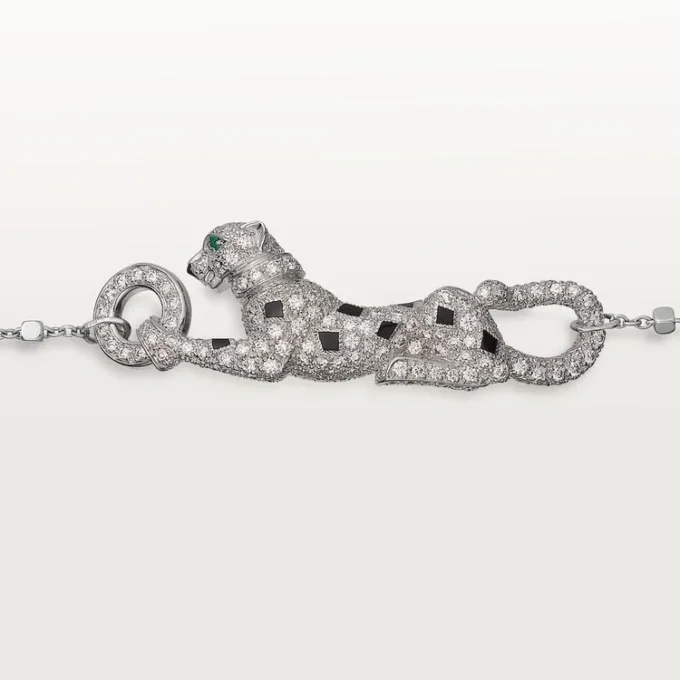 Panthere De Cartier-armbånd, på kæde, halvt pavé Panthere De Cartier-armbånd, på kæde, halvt pavé