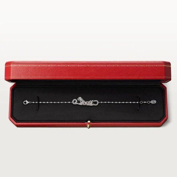 Panthere De Cartier-armbånd, på kæde, halvt pavé Panthere De Cartier-armbånd, på kæde, halvt pavé