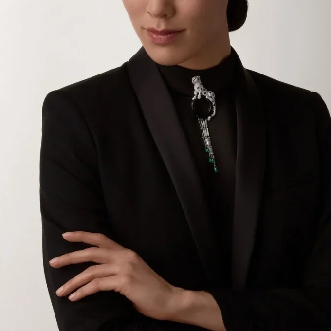 Panthere De Cartier-broche – hvidguld, smaragder, onyx, diamanter – Cartier Panthere De Cartier-broche – hvidguld, smaragder, onyx, diamanter – Cartier