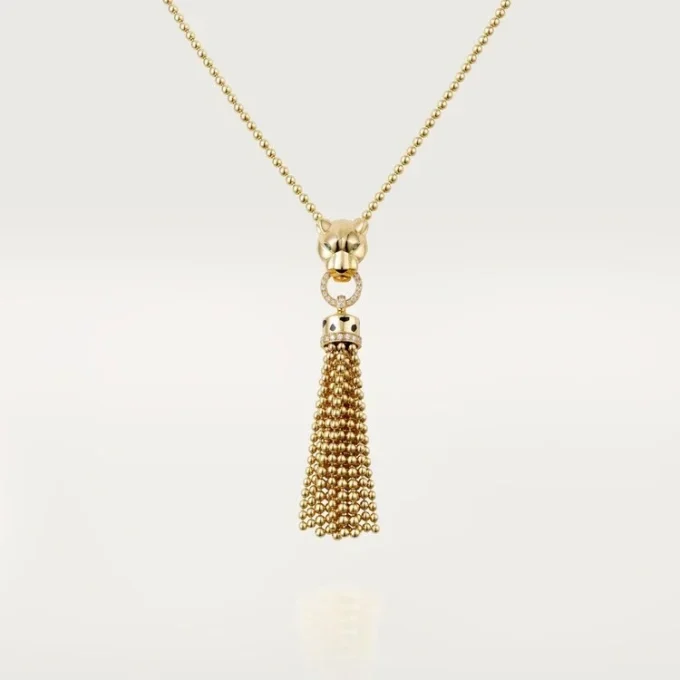 Panthere De Cartier halskæde – gult guld, sort lak, tsavorit-granater, onyx, diamanter – Cartier Panthere De Cartier halskæde – gult guld, sort lak, tsavorit-granater, onyx, diamanter – Cartier