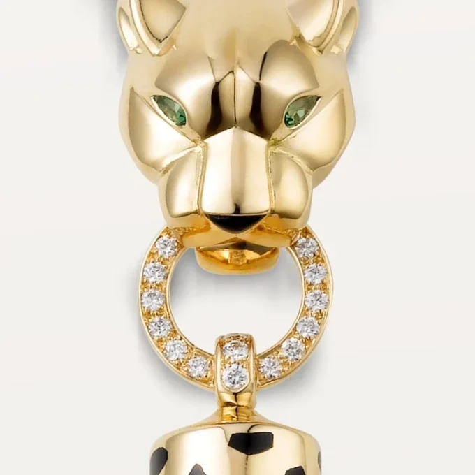 Panthere De Cartier halskæde – gult guld, sort lak, tsavorit-granater, onyx, diamanter – Cartier Panthere De Cartier halskæde – gult guld, sort lak, tsavorit-granater, onyx, diamanter – Cartier