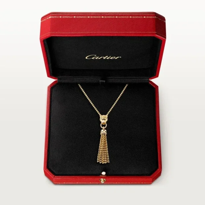 Panthere De Cartier halskæde – gult guld, sort lak, tsavorit-granater, onyx, diamanter – Cartier Panthere De Cartier halskæde – gult guld, sort lak, tsavorit-granater, onyx, diamanter – Cartier