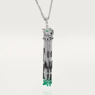 Panthere De Cartier lang halskæde, smaragd, multi-wear, stor model, pavé