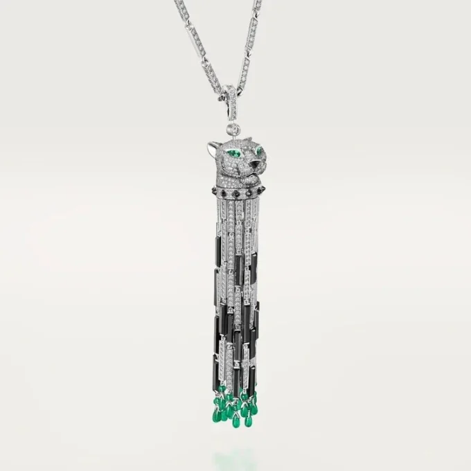 Panthere De Cartier lang halskæde, smaragd, multi-wear, stor model, pavé Panthere De Cartier lang halskæde, smaragd, multi-wear, stor model, pavé