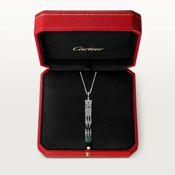 Panthere De Cartier lang halskæde, smaragd, multi-wear, stor model, pavé Panthere De Cartier lang halskæde, smaragd, multi-wear, stor model, pavé