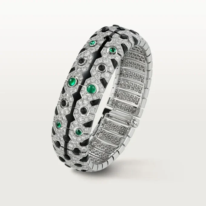Panthere De Cartier manchetarmbånd, smaragd, pavé Panthere De Cartier manchetarmbånd, smaragd, pavé