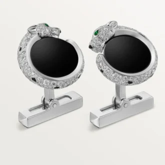 Panthere De Cartier manchetknapper – rhodineret hvidguld, diamanter, smaragder, onyx – Cartier