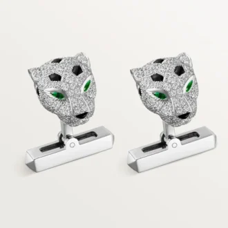 Panthere De Cartier manchetknapper – rhodineret hvidguld, diamanter, smaragder, onyx – Cartier