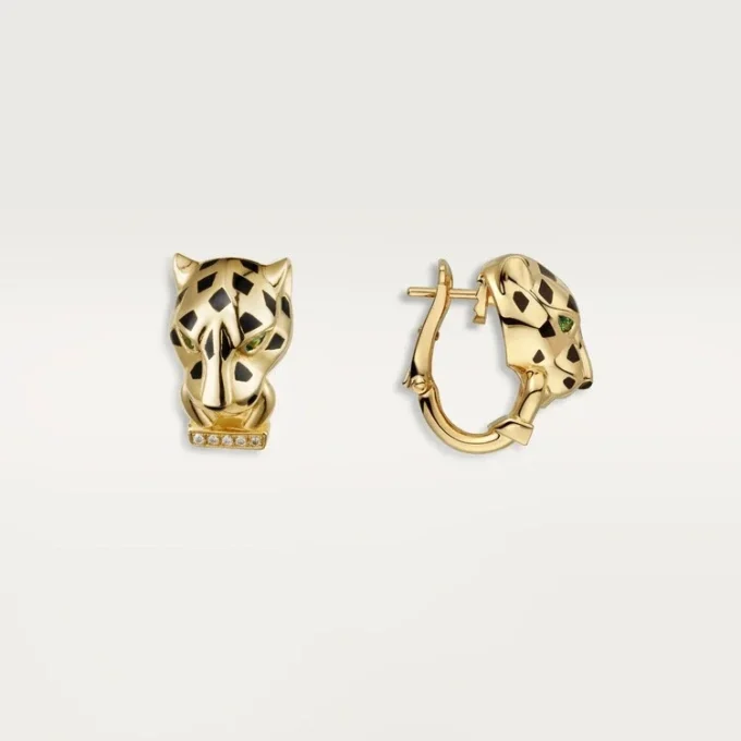 Panthere De Cartier øreringe – gult guld, lak, diamanter, tsavorit-granater, onyx – Cartier Panthere De Cartier øreringe – gult guld, lak, diamanter, tsavorit-granater, onyx – Cartier