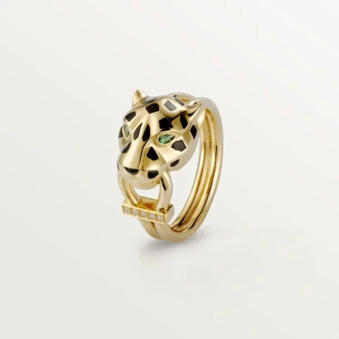 Panthere De Cartier-ring – Gult guld, lak, diamanter, tsavorit-granat – Cartier Panthere De Cartier-ring – Gult guld, lak, diamanter, tsavorit-granat – Cartier