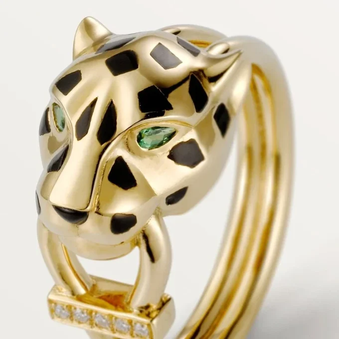 Panthere De Cartier-ring – Gult guld, lak, diamanter, tsavorit-granat – Cartier Panthere De Cartier-ring – Gult guld, lak, diamanter, tsavorit-granat – Cartier