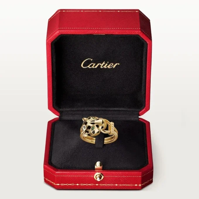 Panthere De Cartier-ring – Gult guld, lak, diamanter, tsavorit-granat – Cartier Panthere De Cartier-ring – Gult guld, lak, diamanter, tsavorit-granat – Cartier