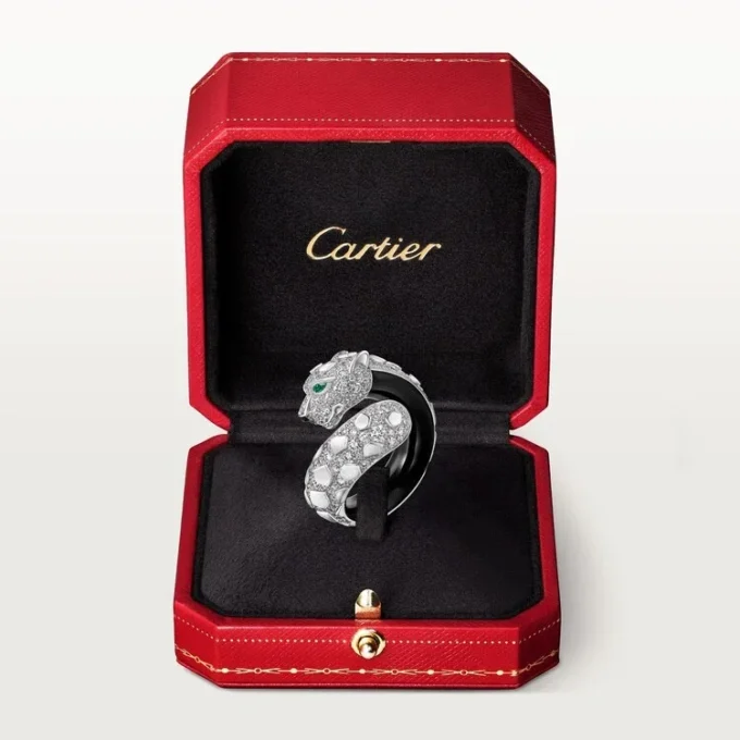 Panthere De Cartier-ring, sort lak, pavé Panthere De Cartier-ring, sort lak, pavé