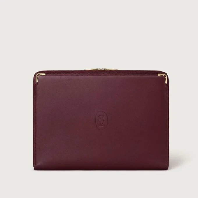 Portfolio, Must De Cartier – burgunderfarvet kalveskind, guldfinish – Cartier Portfolio, Must De Cartier – burgunderfarvet kalveskind, guldfinish – Cartier