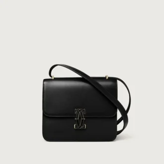 Skuldertaske, Mini, Double C De Cartier – Sort kalveskind, guld og sort emaljefinish – Cartier Skuldertaske, Mini, Double C De Cartier – Sort kalveskind, guld og sort emaljefinish – Cartier